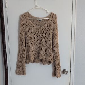American Eagle Tan Crochet Sweater Size S